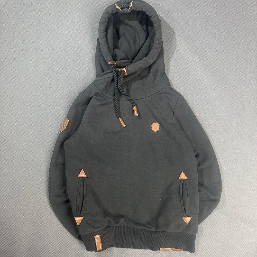 Naketano Brave New Word Black High Neck Rope Drawstring Hoodie Large Womens
